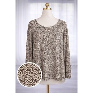 J Jill Luxe Supima‎ Relaxed Tee Size XL Long Sleeve Top Soft Cotton Animal Print